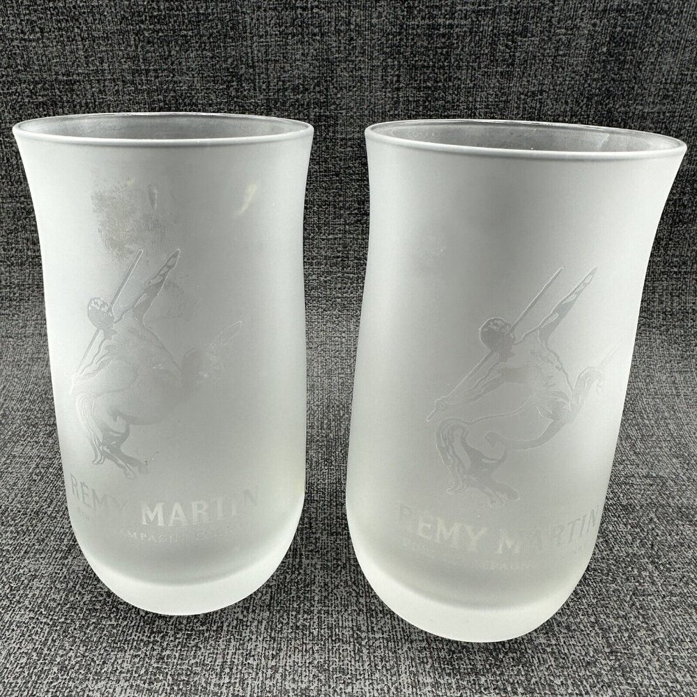 Remy Martin Fine Champagne Cognac Frosted Glasses 7 oz Centaur Logo 4.5" Barware